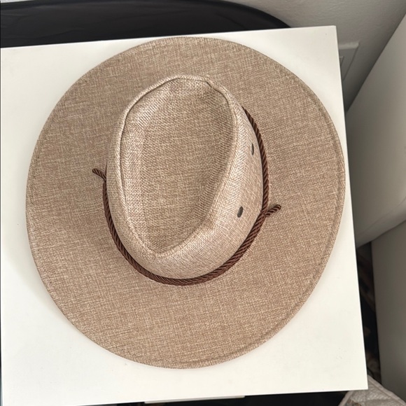 Tan and Brown Wide-Brimmed Fedora Hat - Picture 2 of 9